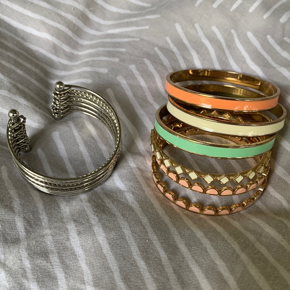 Pink, teal, cream pastel stacking Bracelet set, EUC